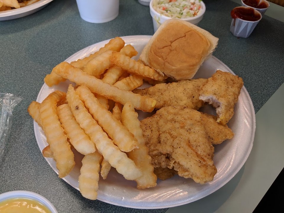 Comfort food plate served at the counter.
